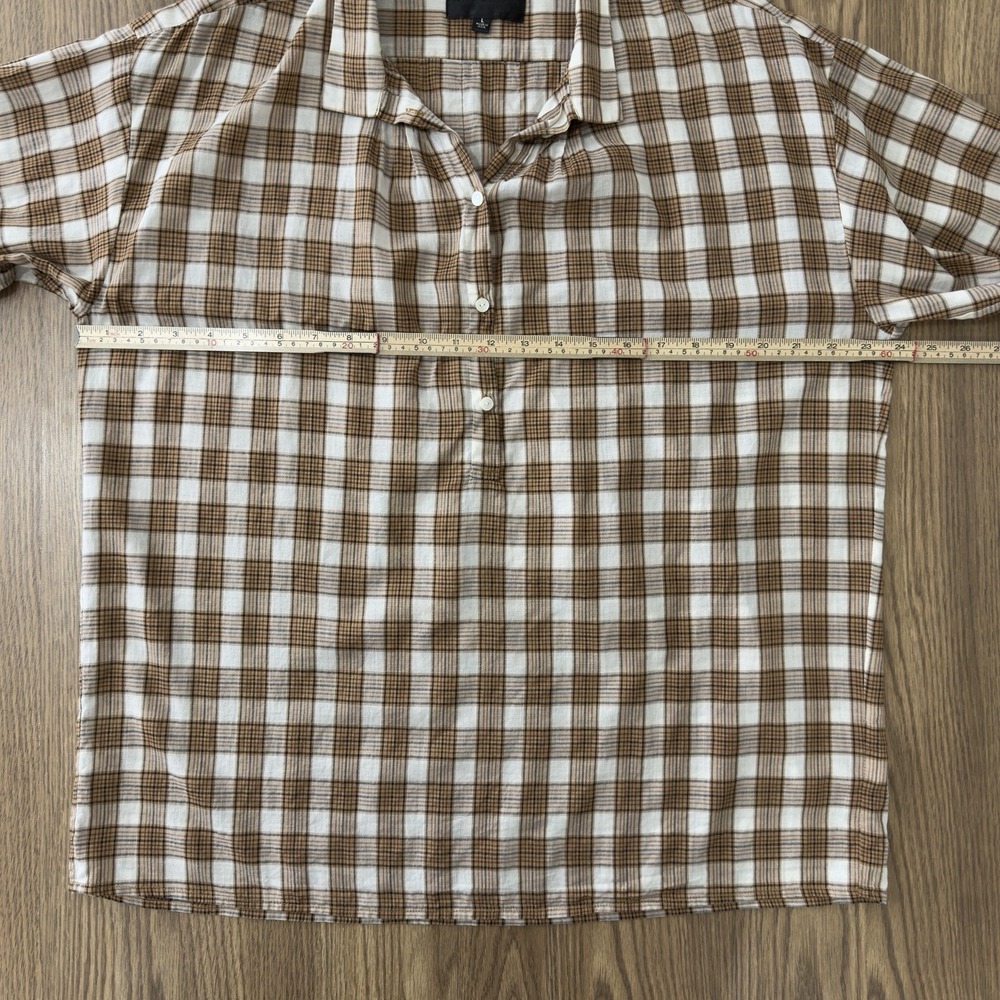 Nili Lotan Top Womens Large Brown Plaid Boho Cottagecore Breathable 100% Cotton - Picture 7 of 9
